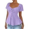 thumbnail image 1 of Olyvenn Women's Peplum Tops Short Sleeve Babydoll Shirts Tie Front Ruched Sweetheart Neckline Top Flowy Boho Tunic Top Purple XL, 1 of 9