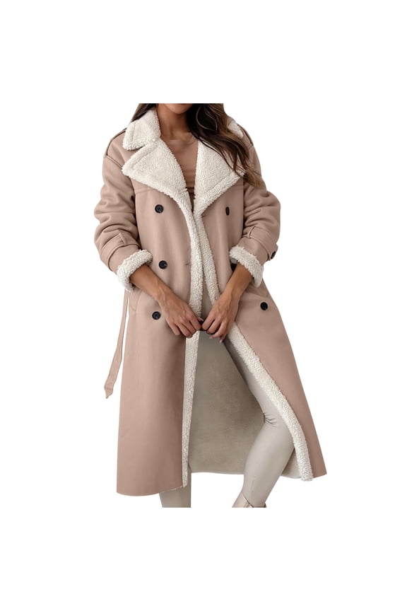 Women's Plus Fleece Jacket Warm Long Coat Casual Elegant Comfortable Soft Stylish Winter Outerwear for Everyday Wear Beige S
