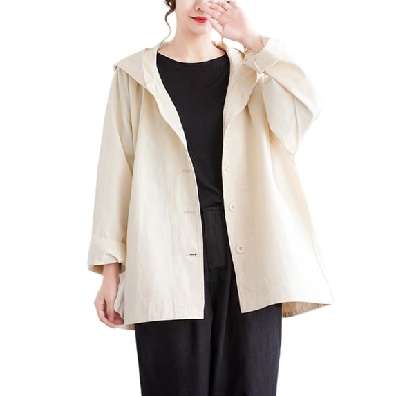 Olyvenn Women's Plus Size Hooded Jackets Fashion Spring Fall Coats Casual Fashion Travel Lightweight Fall Jackets Outerwear White XL