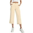 thumbnail image 1 of Olyvenn Women's Plus Size Pants with Pockets Soft Stretch Work Slacks Elastic Waisted Fold Bottom Wide Leg Solid Color Trousers Beige M, 1 of 8