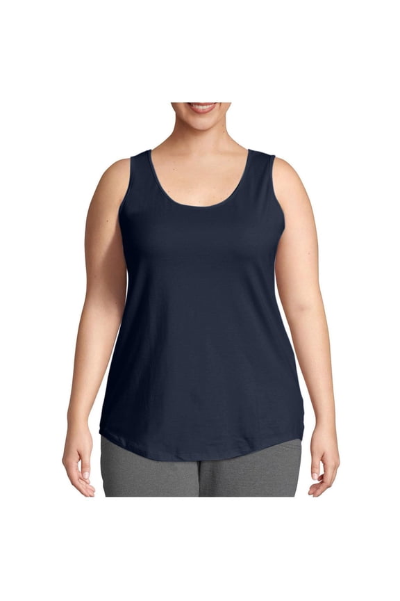 Women’s Plus Size Round Neck Tank Tops 2025 Summer Lightweight Sleeveless Tees Solid Color Casual Loose Shirt Tops Blue L