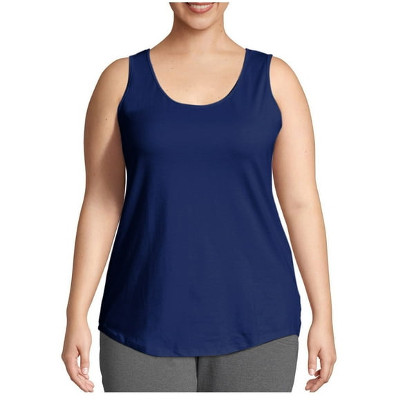 Olyvenn Women’s Plus Size Round Neck Tank Tops 2025 Summer Lightweight Sleeveless Tees Solid Color Casual Loose Shirt Tops Blue XL