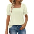 thumbnail image 1 of Olyvenn Women's Plus Size Tops Square Neck Blouses Short Sleeve T Shirts Casual Ruffle Trim Sleeve Tunic Tops Yellow XL, 1 of 7