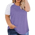 thumbnail image 1 of Olyvenn Women's Plus Size Tops Striped Raglan Tee Shirts Casual Tunics Blouses Crewneck Summer Fashion T-Shirts Hot Pink XXXL, 1 of 6