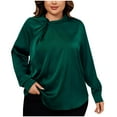 thumbnail image 1 of Olyvenn Women's Plus Size Tshirts 2025 Spring Trendy Casual Business Clothes Crew Neck Long Sleeve Pleated Tops Green 20-22, 1 of 4
