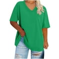 thumbnail image 1 of Olyvenn Women's Plus Size V Neck T Shirts Summer Short Sleeve Tees Summer Fashion Casual Loose Fit Cotton Tunic Tops Green XXXXXL, 1 of 5