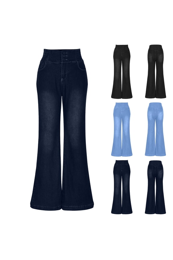 Women's Plus Size Wide Flared Jeans Fall Fashion High Waisted Stretchy Bell Bottom Denim Jeans with Pockets Black XXL
