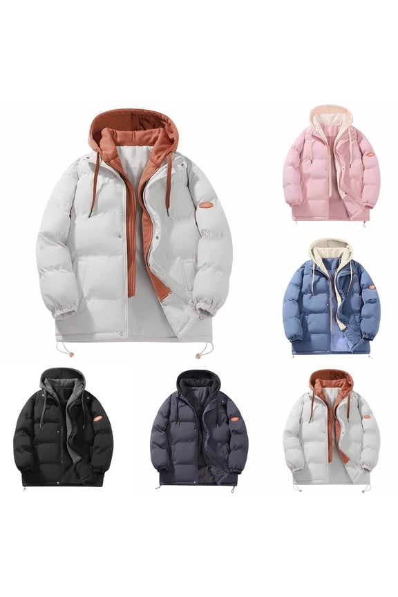 Olyvenn Women's Plus Size Winter Thickened Hooded Coat Windproof Warm Fleece Jacket with Pockets Zip Up Long Sleeve Down Coat Blue L