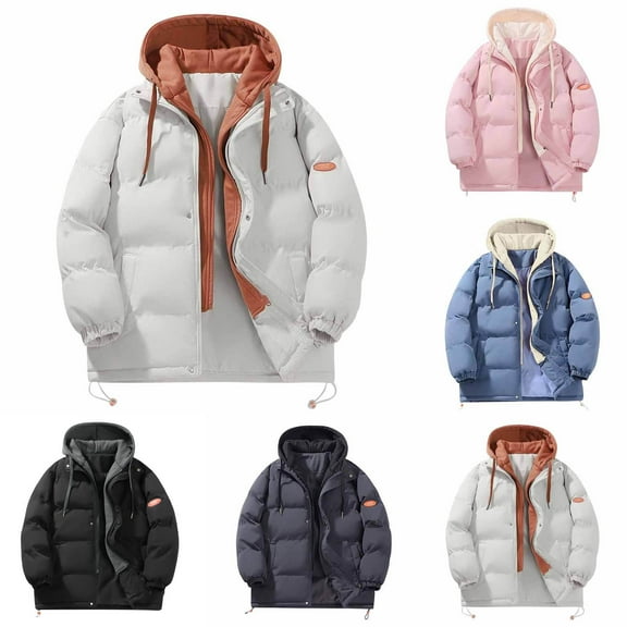 Olyvenn Women's Plus Size Winter Thickened Hooded Coat Windproof Warm Fleece Jacket with Pockets Zip Up Long Sleeve Down Coat Blue L