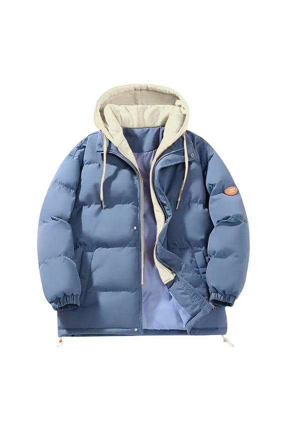 Women's Plus Size Winter Thickened Hooded Coat Windproof Warm Fleece Jacket with Pockets Zip Up Long Sleeve Down Coat Blue XXXXL