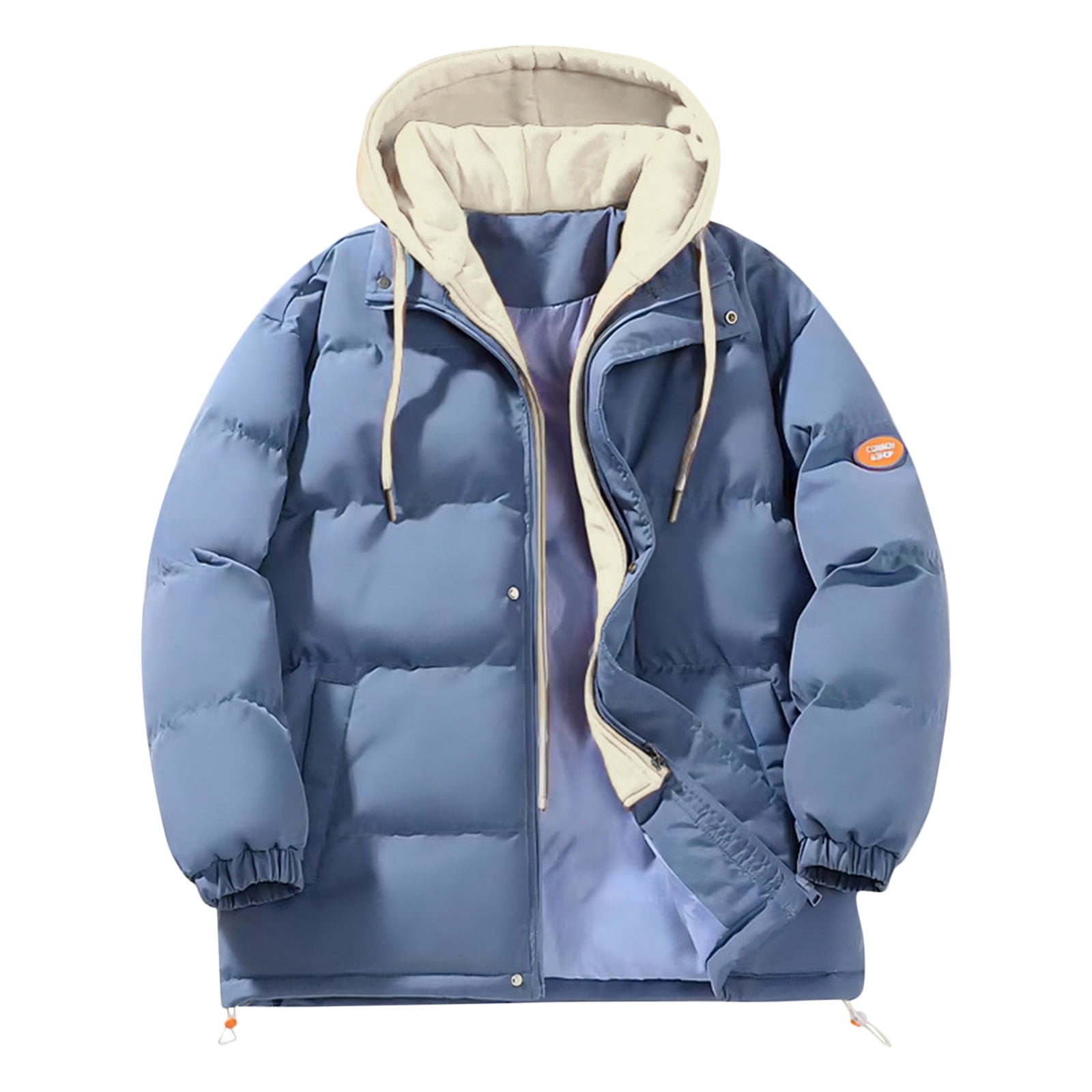 Olyvenn Women's Plus Size Winter Thickened Hooded Coat Windproof Warm Fleece Jacket with Pockets Zip Up Long Sleeve Down Coat Blue XXXXXL
