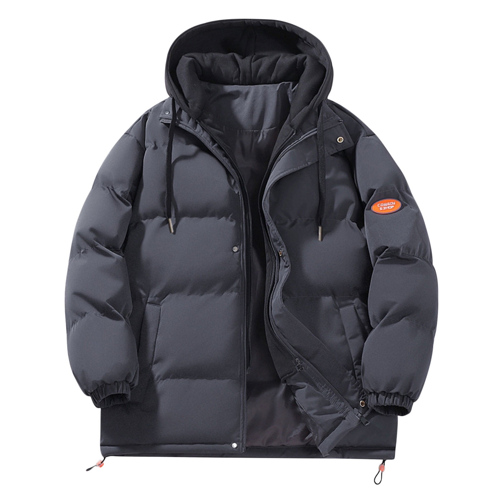 Olyvenn Women's Plus Size Winter Thickened Hooded Coat Windproof Warm Fleece Jacket with Pockets Zip Up Long Sleeve Down Coat Dark Gray XXXXL