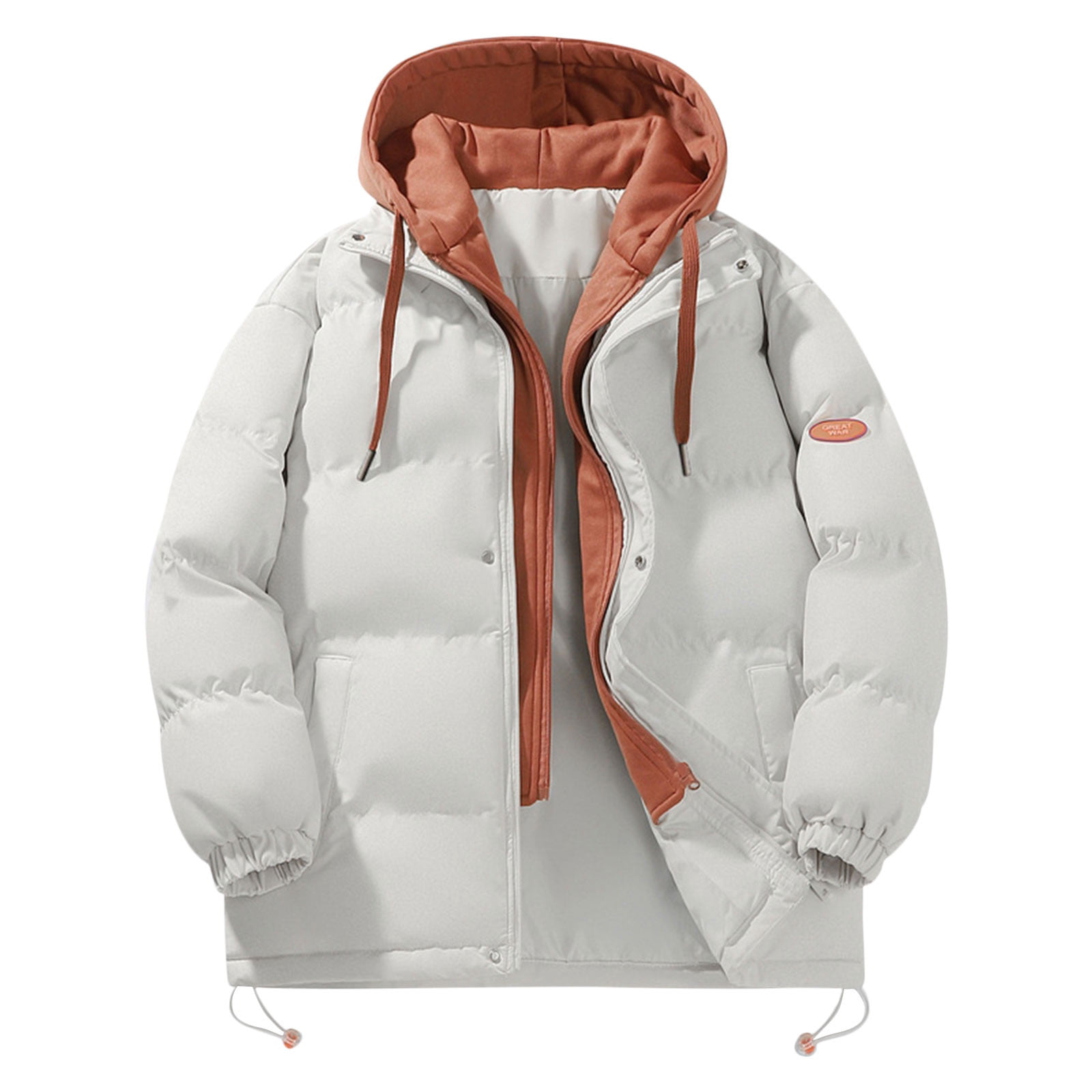 Olyvenn Women's Plus Size Winter Thickened Hooded Coat Windproof Warm Fleece Jacket with Pockets Zip Up Long Sleeve Down Coat Khaki M