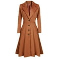 thumbnail image 1 of Olyvenn Women's Plus Waisted Swing Slim Fitted Woolen Long Trench Coat Long Sleeve Lapel Winter Warm Ladies Pleated Tweed Overcoat Female Outerwear Brown 8, 1 of 8