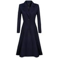thumbnail image 1 of Olyvenn Women's Plus Waisted Swing Slim Fitted Woolen Long Trench Coat Long Sleeve Lapel Winter Warm Ladies Pleated Tweed Overcoat Female Outerwear Navy 10, 1 of 8
