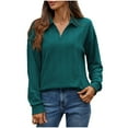 thumbnail image 1 of Olyvenn Women's Button Collared Shirts Long Sleeve Casual Loose Fit Plain Knit Golf Tshirts Fall Lightweight V-Neck Sports Work Trendy Tees Army Green M, 1 of 4