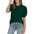 thumbnail image 1 of Olyvenn Women's Puff Short Sleeve Sweater 2025 Summer Fall Tops Trendy Business Casual Outfits Work Blouses Clothes Green S, 1 of 9