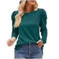 thumbnail image 1 of Olyvenn Women's Puff Sleeve Sweatshirts 2025 Fall Fashion Casual Crewneck Solid Twist Texture Pullover Tops for Bussion Work Army Green S, 1 of 7