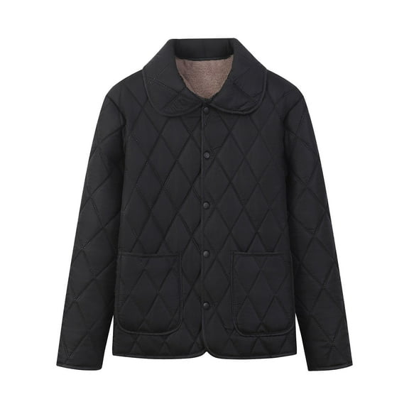 Olyvenn Women's Quilted Barn Jackets Fleece Lined Puffer Coats Casual Bomber Jacket Lightweight Button Warm Winter Outerwear Black XXXXL