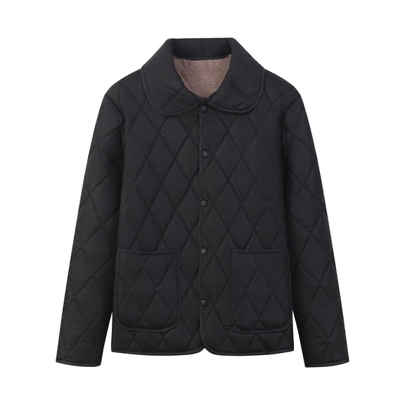 Olyvenn Women's Quilted Barn Jackets Fleece Lined Puffer Coats Casual Bomber Jacket Lightweight Button Warm Winter Outerwear Black XXXXXL