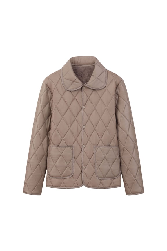 Women's Quilted Barn Jackets Fleece Lined Puffer Coats Casual Bomber Jacket Lightweight Button Warm Winter Outerwear Khaki XXL