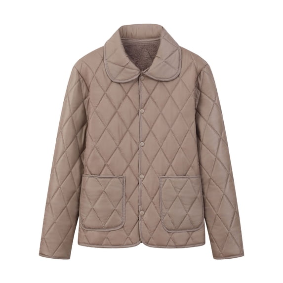 Olyvenn Women's Quilted Barn Jackets Fleece Lined Puffer Coats Casual Bomber Jacket Lightweight Button Warm Winter Outerwear Khaki XXL