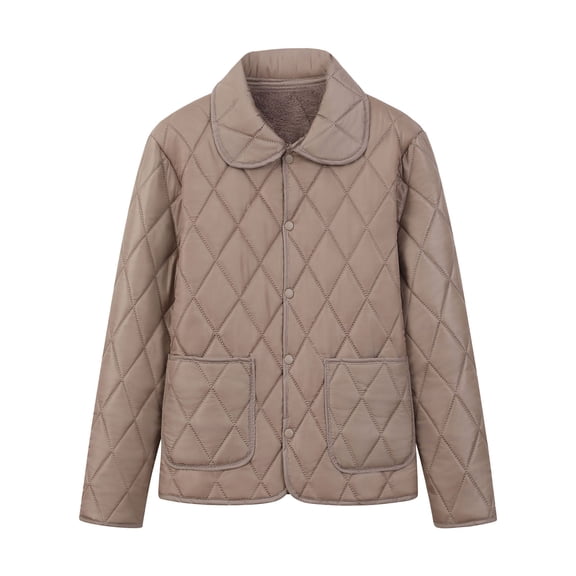 Olyvenn Women's Quilted Barn Jackets Fleece Lined Puffer Coats Casual Bomber Jacket Lightweight Button Warm Winter Outerwear Khaki XXXXXL