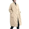 thumbnail image 1 of Olyvenn Women's Quilted Padded Oversized Longline Winter Coat with Pockets Warm Outwear Turn-Down Collar Thickened Parka Puffer Jacket Beige 6, 1 of 7