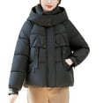 thumbnail image 1 of Olyvenn Women's Quilted Winter Coat Warm Puffer Jacket Thicken Parka with Hood Plush Zipper Casual Waist Closure Parkas Black M, 1 of 9