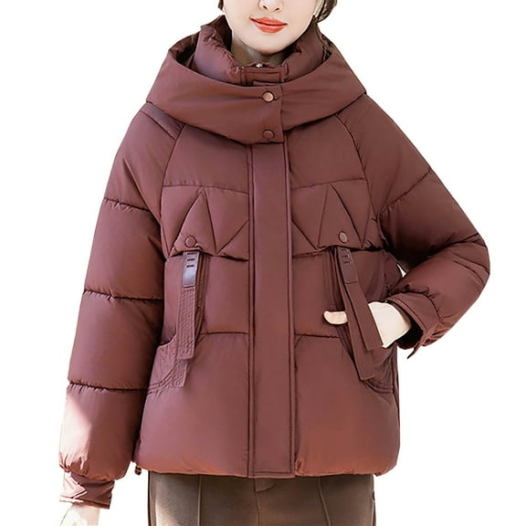 Olyvenn Women's Quilted Winter Coat Warm Puffer Jacket Thicken Parka with Hood Plush Zipper Casual Waist Closure Parkas Red XXL