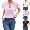 thumbnail image 1 of Olyvenn Women's Round Neck Lace Up T Shirt Peplum Flounce Short Sleeve Eyelet Tops Summer Casual Cut Out Solid Color Blouse Pink L, 1 of 9