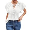 thumbnail image 1 of Olyvenn Women's Round Neck Lace Up T Shirt Peplum Flounce Short Sleeve Eyelet Tops Summer Casual Cut Out Solid Color Blouse White L, 1 of 7