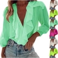 thumbnail image 1 of Olyvenn Women's Ruffle Blouse Long Sleeve Collar Neck Button Down Victorian Shirt Loose Chiffon Top Solid Dressy Fashion Tops Yellow L, 1 of 6
