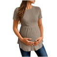 thumbnail image 1 of Olyvenn Women's Ruffle Hem Maternity T Shirt Short Sleeve Crewneck Ribbed Knit Peplum Tee Tops Casual Summer Pregnant Blouses Khaki XXL, 1 of 7