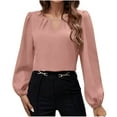 thumbnail image 1 of Olyvenn Women's Satin Silk Blouse 2025 Keyhole Neck Long Sleeve Tops Elegant Casual Office Work Dressy Shirts Pullover Tops Pink 12-14, 1 of 7