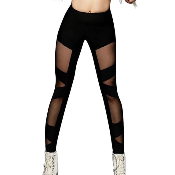 Olyvenn Women's Sheer Mesh Lace Leggings Stretchy High Waist Long Pants Lightweight Casual Pants Gym Fitness Girl Sport Active Yoga Pants Black S