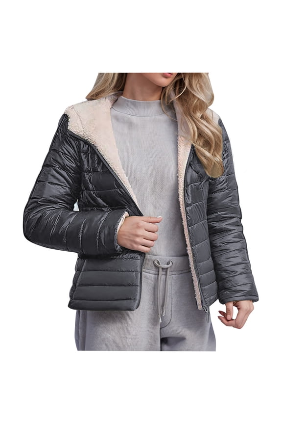 Women's Sherpa Fleece Lined Hooded Puffer Jackets Long Sleeve Casual Warm Winter Coat Outerwear with Pockets Black XL