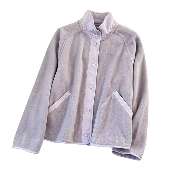 Olyvenn Women's Sherpa Jackets Oversized Stand Collar Fleece Button Jacket Winter Warm Fuzzy Casual Cardigan Coat With Pockets Purple XL