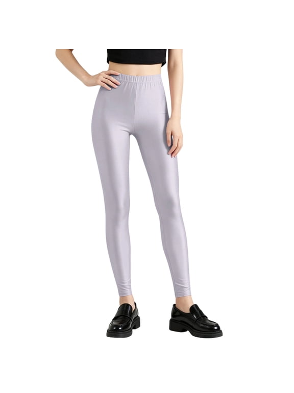 Women's Shiny Milk Silk Base Layer Leggings, High Elastic Tummy Control Slim Fit Stretch Pants for Daily Underwear Gray Free Size