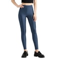 thumbnail image 1 of Olyvenn Women's Shiny Milk Silk Base Layer Leggings, High Elastic Tummy Control Slim Fit Stretch Pants for Daily Underwear Navy Free Size, 1 of 6