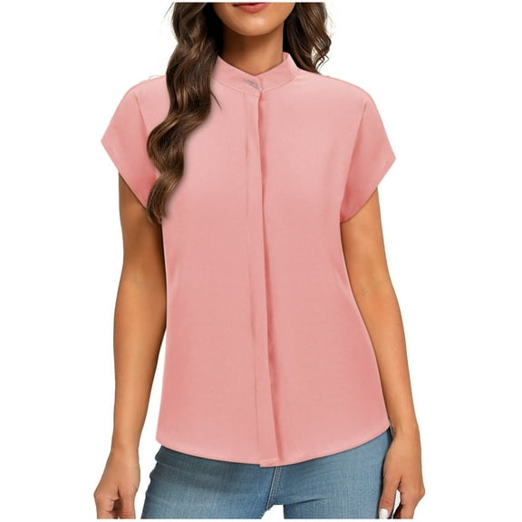 Olyvenn Women's Short Cape Sleeve Mock Neck Dressy Blouse Shirts Business Elegant Trendy Plain Solid Soft Cmofy Work Tops Pink 4