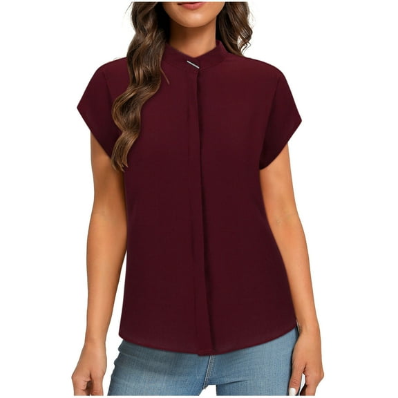Olyvenn Women's Short Cape Sleeve Mock Neck Dressy Blouse Shirts Business Elegant Trendy Plain Solid Soft Cmofy Work Tops Wine 4