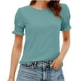 thumbnail image 1 of Olyvenn Women's Short Sleeve Casual T Shirts Spring Fashion Summer Ruffle Plain Round Neck Loose Fit Tee Blouse Tops Green S, 1 of 6