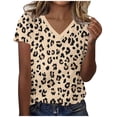 thumbnail image 1 of Olyvenn Women's Short Sleeve Fashion Printed Blouse Summer Tops – Elegant V Neck Top for Office and Daily Commuting Wear Khaki S, 1 of 5