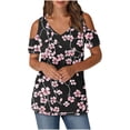 thumbnail image 1 of Olyvenn Women's Short Sleeve Shirts Floral Print Cold Shoulder Tops Basic Tees V Neck Blouse Fashion Summer Tshirts Multicolor S, 1 of 6