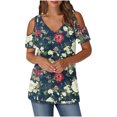 thumbnail image 1 of Olyvenn Women's Short Sleeve T-Shirts Summer Tops Cold Shoulder Blouse Crew Neck Loose Fit Basic Tee Casual Tops Shirts Navy XL, 1 of 6