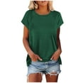 thumbnail image 1 of Olyvenn Women's Short Sleeve Tunic Tops 2025 Basic Loose T Shirts Crewneck Solid Color Batwing Sleeve Casual Tee Green M, 1 of 9