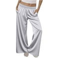 thumbnail image 1 of Olyvenn Women's Silk Satin Pajama Pants Soft Long Lounge Pants Elastic Waist Trousers Casual Sleepwear Pj Bottoms with Pockets Gray XXL, 1 of 6