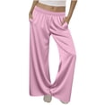 thumbnail image 1 of Olyvenn Women's Silk Satin Pajama Pants Soft Long Lounge Pants Elastic Waist Trousers Casual Sleepwear Pj Bottoms with Pockets Pink L, 1 of 6