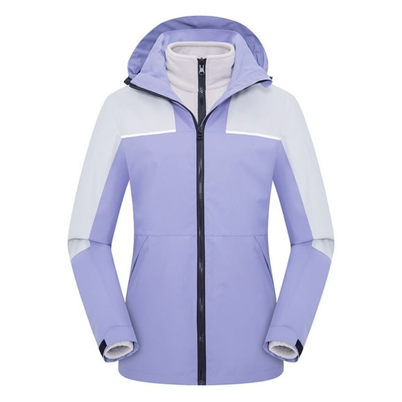 Women's Ski Jacket Detachable 2 in 1 Waterproof Windproof Snow Jacket Winter Warm Fleece Hooded Coat Purple 4